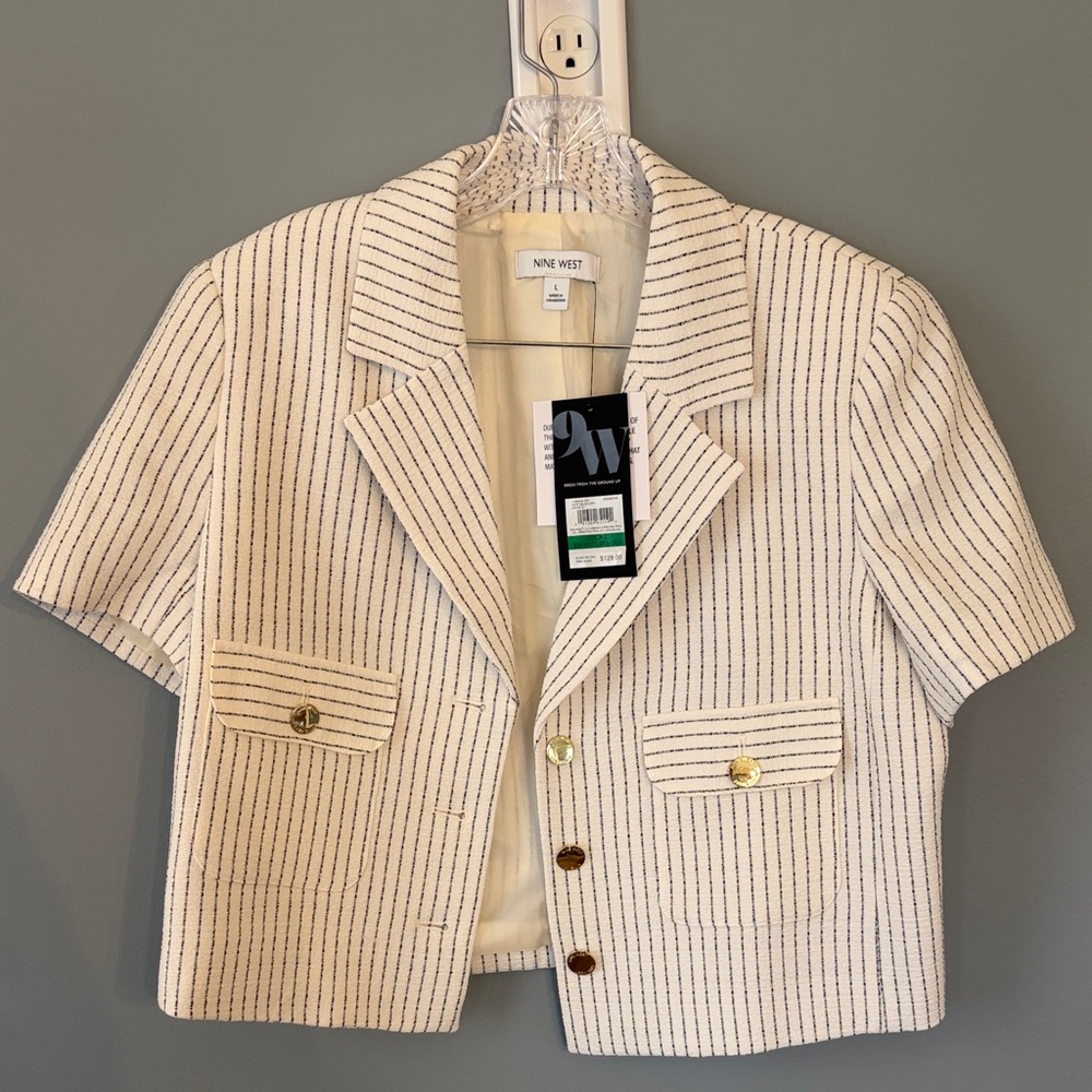 Nine West Cream Blazer with Navy Pinstripes and Gold Buttons